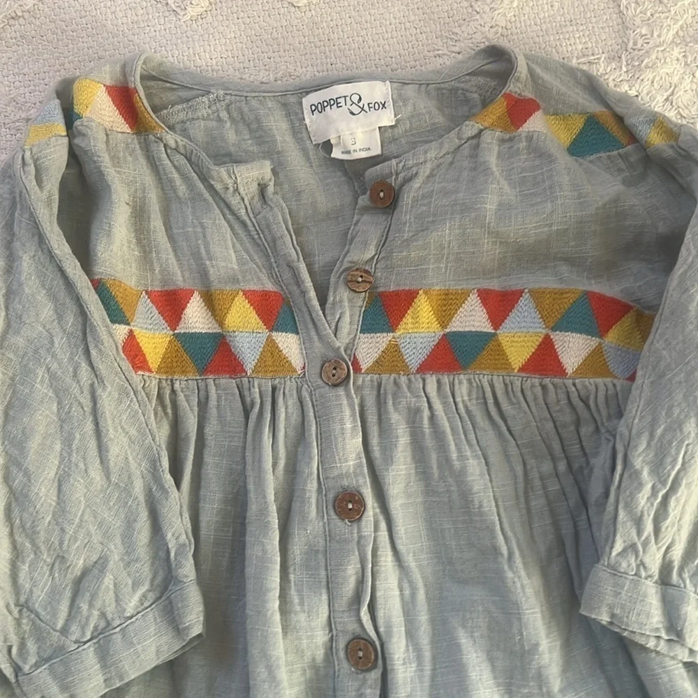 Poppet & FOX poppet and fox embroidered button down dress size 3T - Picture 2 of 4
